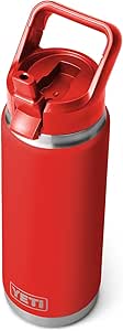 YETI Rambler 26 oz Bottle, Vacuum Insulated, Stainless Steel with Color Matching Straw Cap, Canyon Red