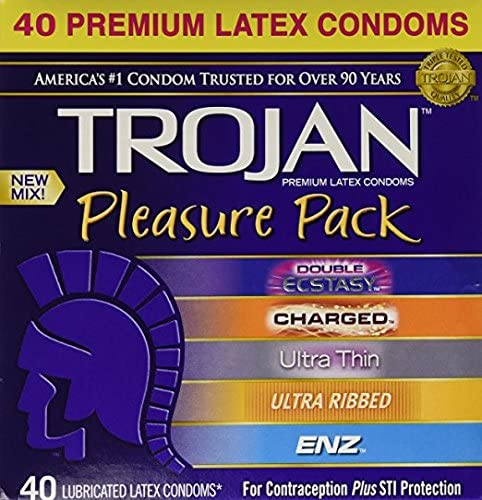 Trojan Pleasure Pack Premium Lubricated Latex Condoms, 40 Count