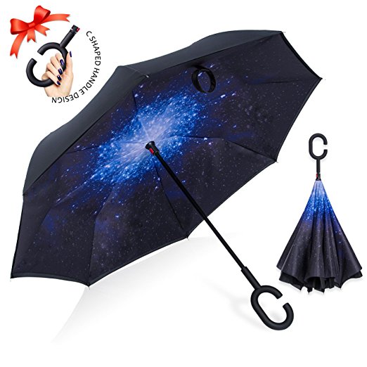 ZOMAKE Double Layer Inverted Umbrella Cars Reverse Umbrella, UV Protection Windproof Large Straight Umbrella for Car Rain Outdoor With C-Shaped Handle