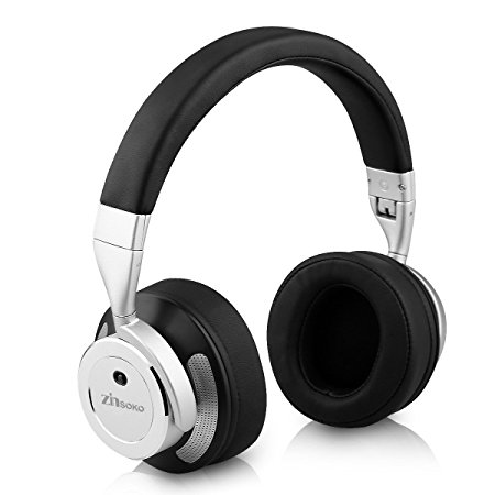 Zinsoko Z-H01 Wireless Foldable Stereo Noise Cancelling Headphones Bluetooth Hi-Fi Over-Ear Headset Adjustable Long Standby Time with Mic Hands-free Calling and Built-in LED Indicator (Silver)