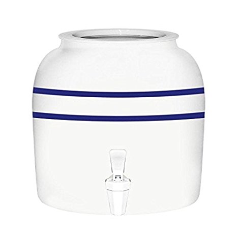 For Your Water Porcelain Water Crock Dispenser - Double Blue Line with 21 oz Water Bottle
