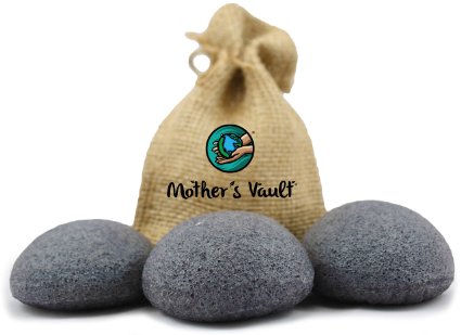 Organic Exfoliating Charcoal Premium Konjac Sponges By Mothers Vault - All Natural Beauty Supply Prevents Breakouts While Exfoliating and Toning for a Better Complexion  Charity Donation