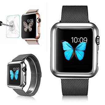 Apple Watch Case, G-Case® [Free] Series High Quality Light Weight Thin Ultra Fit Plating PC Protective Shell Bumper Case For iWatch Apple Watch 42MM   Tempered Glass Screen Protector (Silver)