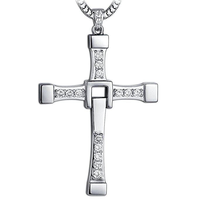 Stainless Steel Masculine Mens Religious Cross Pendant Necklace With Silver Chain