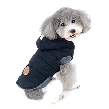 Ranphy Cotton Fleece Small Dog Jackets Hoodie for Cold Weather Girl Boy Puppy Cat Winter Coat Sweater 2 Leg Hooded Outfits Pet Soft Vest Clothes Apparel for Chihuahua Poodle Teacup Dog Black M