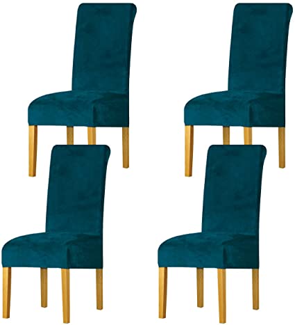 LANSHENG Dining Chair Covers Stretch Removable Washable Elastic Velvet Chair Covers Seat Protector Covers Dining Chair Slipcovers High Back,for Dining Room,Wedding,Banquet,Hotel(Teal, Set of 4)