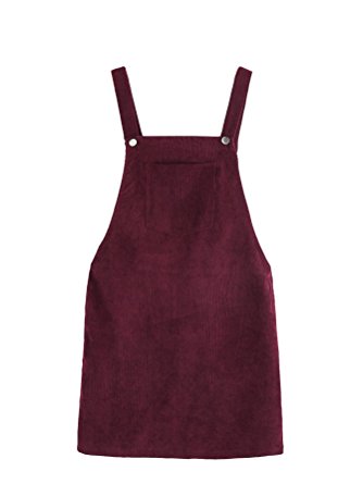 Romwe Women's Straps A-Line Corduroy Pinafore Bib Pocket Overall Dress