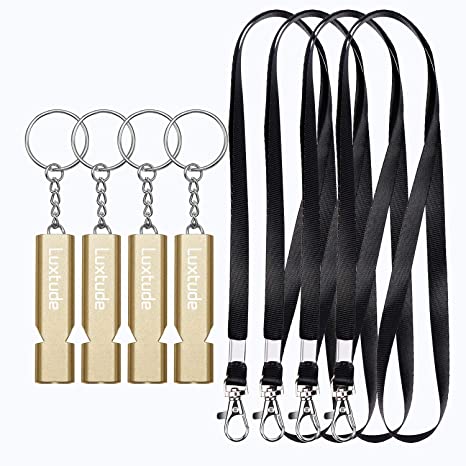 Luxtude Emergency Whistle Survival Whistle with Lanyard-4 Pack