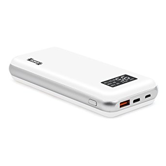 20000mah Portable Charger TONV High Capacity Portable Battery Pack with LED Digital Display for iphone x, iPad, Samsung, Nexus and More (White-Silver)