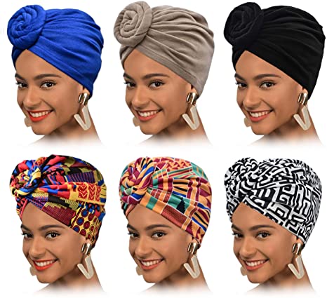 6 Pcs Pre Tied Knot Head Wraps for Women Turban African Headwrap