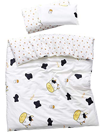 MEJU Cow Milk Bottle 100% Cotton Duvet Cover + Pillowcase Bedding Set with Zipper Closure for Baby Toddler Boys Girls Crib Bed Decoration Gift (6)