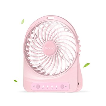 Yoobao F01 Mini Portable USB Fan Table Desktop Personal Fan 3300mAh Rechargeable Battery Powered Fan for Home and Office Cooling, Traveling Camping Handheld Fan with Flashlight (3 Speeds) - Pink