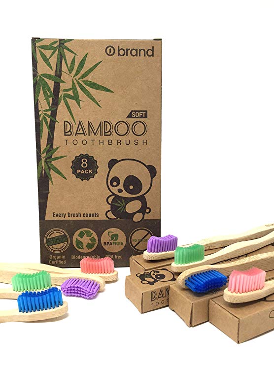 Bamboo Toothbrush, Soft Bristle Toothbrush, Eco Friendly & Natural, BPA Free, Wooden Toothbrushes, Zero Waste Products, Organic, Vegan, Tooth Brush, Non Plastic, Environmental (Multi-color 8 PACK)