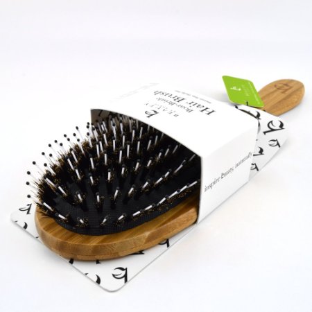 Boar Bristle Hair Brush - Bamboo Brush for Shiny Healthy Hair and Preventing Breakage Damage Split Ends Frizzy Unmanageable Locks - Added Pins to Detangle and Scalp Stimulation Eco-Friendly Paddle