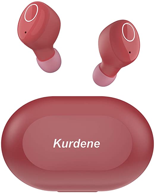 Kurdene Bluetooth Wireless Earbuds,Bluetooth Headphones with Charging Case Immersive Sounds IPX8 Waterproof Sport Mini Earphones Touch Control 24H Playtime Mic (Burgundy)