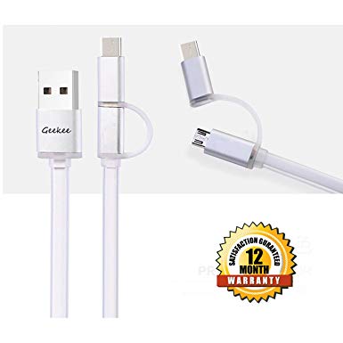 2 in 1 USB Type C Cable,Geekee Type C to Micro USB to USB Type A Charging Data Cable for Apple MacBook, Google Nexus 5X, 6P, Pixel C, OnePlus 2,and Other Type-C Phones (2 in 1 USB-C Cable)