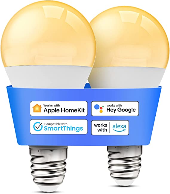 Smart Light Bulb, meross Dimmable WiFi LED Bulb Compatible with Apple HomeKit, Siri, Alexa, Google Home, SmartThings, A19 E26 Warm White 2700K, 810 Lumens 9W 60W Equivalent, No Hub Required, 2 Pack