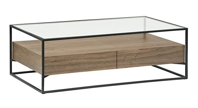 Rivet King Street Industrial Floating Storage Coffee Table, Walnut, Black Metal, Glass