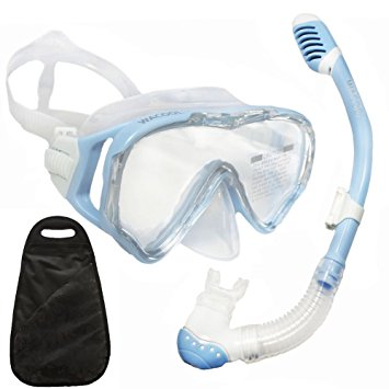 WACOOL Snorkeling Snorkel Package Set for Kids Youth Junior, Anti-Fog Coated Glass Diving Mask, Snorkel with Silicon Mouth Piece,Purge Valve and Anti-Splash Guard,.