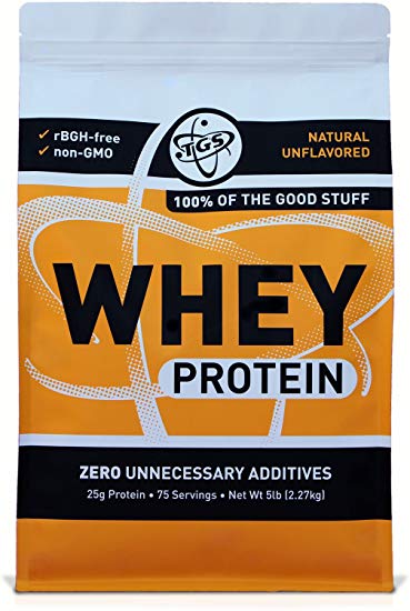 TGS All Natural 100% Whey Protein Powder - Unflavored, Undenatured, Unsweetened - Low Carb, Soy Free, Gluten Free, GMO Free (5lb)