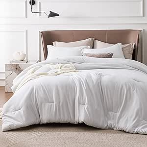 Bedsure Super King Comforter Set - Grayish White Super King Size Comforter Set, Soft Bedding for All Seasons, Cationic Dyed Bedding Set, 3 Pieces, 1 Comforter (120"x120") and 2 Pillow Shams