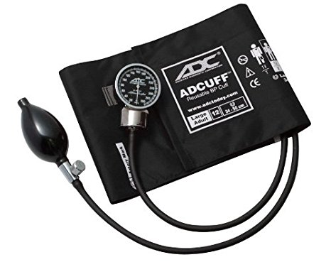 ADC Dianostix 700 Pocket Aneroid Sphygmomanometer with Adcuff Nylon Blood Pressure Cuff, Large Adult, Black