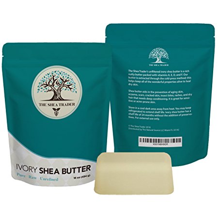 Shea Butter Raw Unrefined Ivory - 16 OZ Best All Natural Body Moisturizer, Use for DIY body butters, lotions, soap, hair conditioner, creams, and other beauty products. The Shea Trader Brand