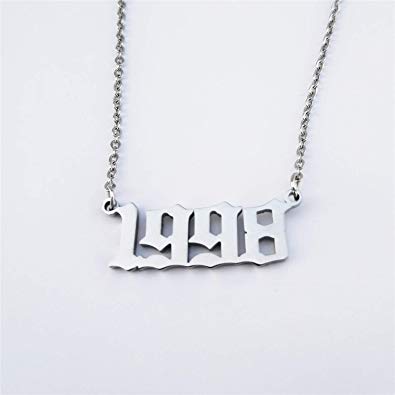 HUTINICE Birth Year Number Necklace, Old English Silver Pendant Necklaces Birthday Gift Friendship Jewelry for Women and Girl 18 inch Gold Chain