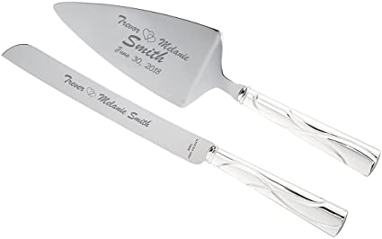 Lenox Bridal Adorn Silver Personalized Wedding Cake Knife and Server Set, Custom Engraved Wedding Cake Cutting Set, Accessories and Gifts for Bride and Groom