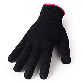 Heat Resistant Gloves for Hair Styling, Curling Iron, Flat Iron and Curling Wand, Black, Pink Edge, 1 Pack.