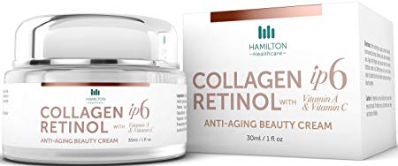 Collagen Retinol Anti-Aging Beauty Cream with iP6, Vitamin C, Vitamin A, Marine Collagen, 30ml / 1 fl oz Professional Formula with Clinically Tested Ingredients by Hamilton Healthcare