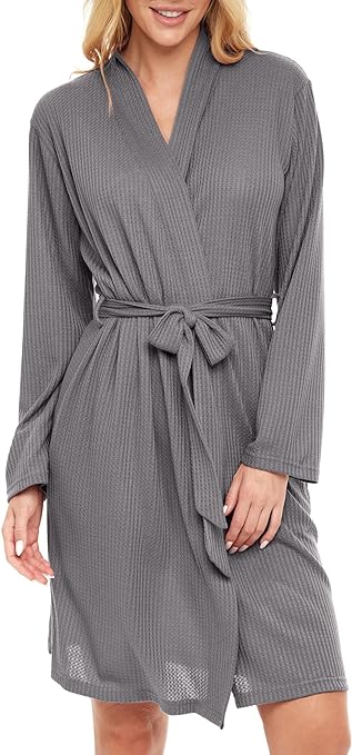 Alexander Del Rossa Women's Soft Ribbed Waffle Rib Knit Wrap Robe with Pockets, Lightweight Bathrobe