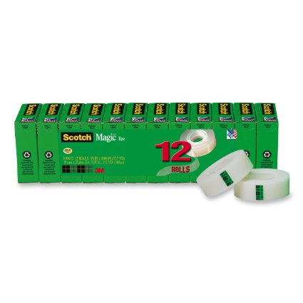 Scotch Magic Tape, 3/4 x 1000 Inches, Boxed, 12 Rolls (810K12)