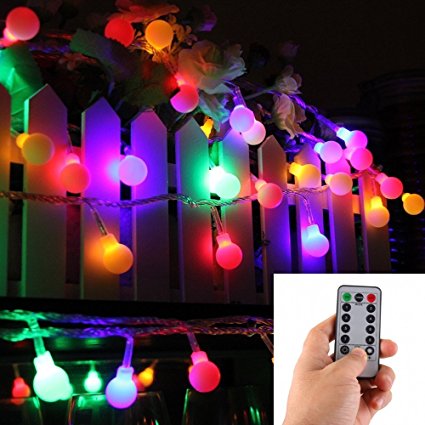 [Remote & Timer] 16 Feet 50 LED Outdoor Globe String Lights 8 Modes Battery Operated Frosted White Ball Fairy Light(dimmable, Ip65 Waterproof, Multicolor)