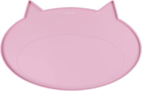 Navaris Cat Food Bowl Mat - 50x32 cm Silicone Mat for Pet Bowls - Waterproof Non-Slip Feeding Placemat for Cats with Fun Cat Ears Shape Design - Pink