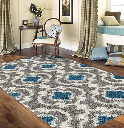 Rugshop Cozy Moroccan Trellis Indoor Shag Area Rug, 3'3" x 5', Gray/Turquoise