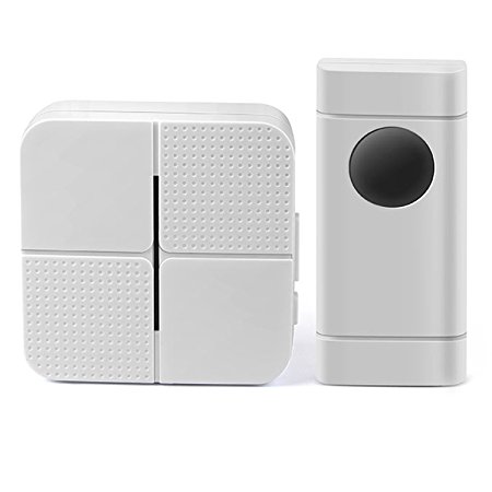 SENQIAO Wireless Doorbell Waterproof Outdoor Battery Operated Over 500ft Range,4 Level Adjustable Volume, LED Indicator,White