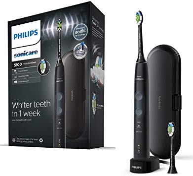 Philips Sonicare ProtectiveClean 5100 Electric Toothbrush, Black, with Travel Case, 3 x Cleaning Modes & 2 x Whitening Brush Head, (UK 2-pin Bathroom Plug) - HX6850/39