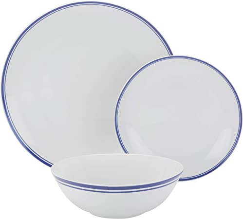 10 Strawberry Street Coupe Double Line 12 Pc Dinnerware Set, Dishes, Plates, Navy Blue