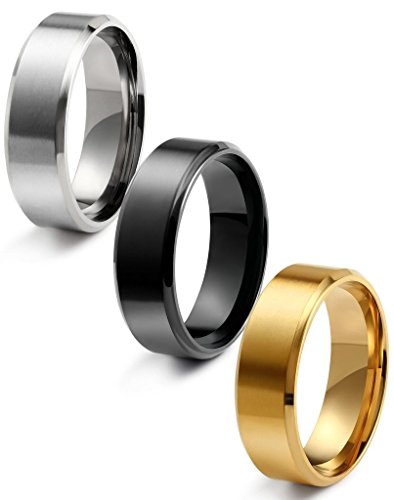 FIBO STEEL 8MM Stainless Steel Rings for Men Promise Wedding Band Ring Engagement 3 Pcs a Set, Size 8-14