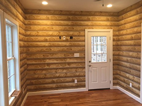 Log Cabin Wallpaper Prepasted Double Roll 27"x 324" Light to Medium Brown, York Wallcoverings ML-WOOD