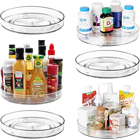 6 Pcs Lazy Susan Organizer,11" Rotating Pantry Turntable,Spinning Turntable Food Storage Container for Spice Rack, Condiments,Fridge, Bathroom Closet, Vanity Countertop,Cabinet,Kitchen