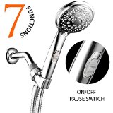 HotelSpa AquaCare Series Luxury 7-setting Spiral Hand-Shower w Patented OnOff Pause-Switch Handheld-Showerhead w5 Foot Stainless Steel Shower-Hose and Adjustable-Bracket by Top Brand Manufacturer