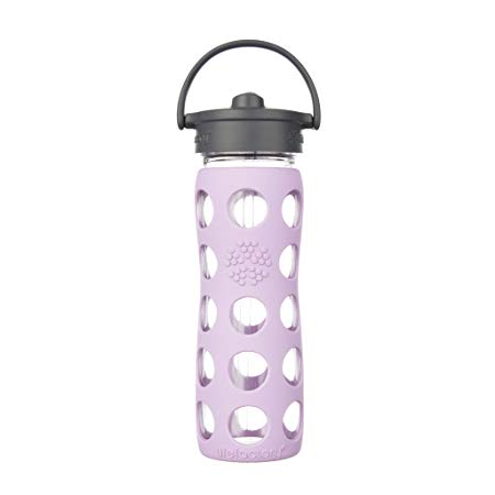 Lifefactory 16-Ounce BPA-Free Glass Water Bottle with Straw Cap and Protective Silicone Sleeve, Lilac