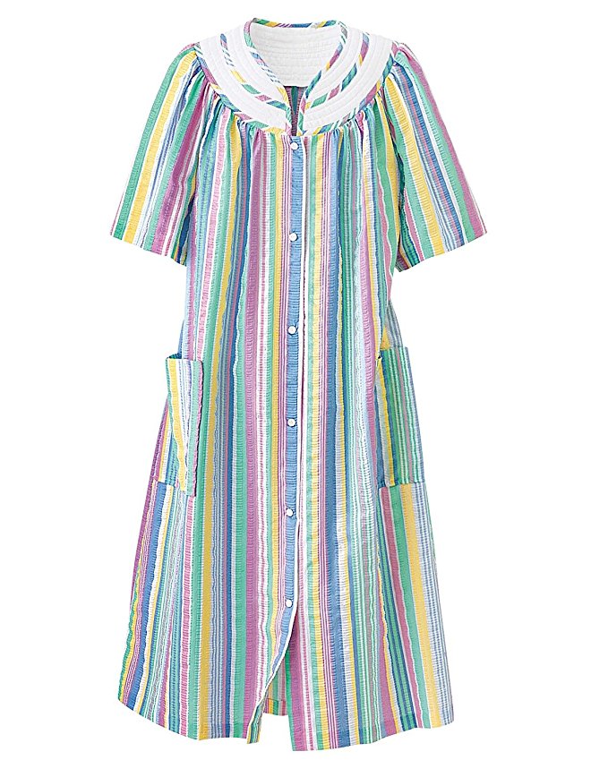 National Rainbow-Stripe Plisse House Coat - Misses, Womens