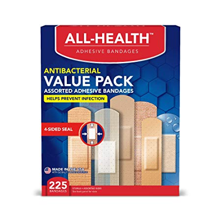 All-Health Antibacterial Bandage Value Pack, Assorted Sizes, 225 Count