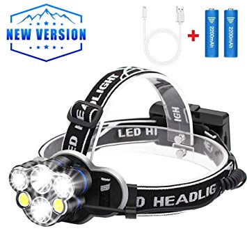 Headlamp Flashlight,4400mAh High Power Battery 6 Head lamps USB brightest Rechargeable Headlight 12000 lumen Waterproof 8 Modes for outdoor camping (6led)