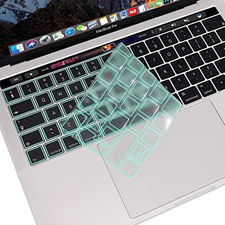 MOSISO Premium Ultra Thin TPU Keyboard Cover Compatible with MacBook Pro with Touch Bar 13/15 Inch 2019/2018/2017/2016 Release, A2159/A1989/A1706, A1990/A1707 Transparent Skin - EU Layout, Mint Green