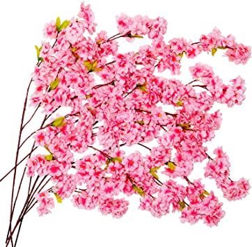 Luyue 42in Artificial Cherry Blossom Flowers 6 Pack Silk Pink Cherry Blossoms Branches Fake Sakura Flower Trees Decor for Wedding Decoration Home Office