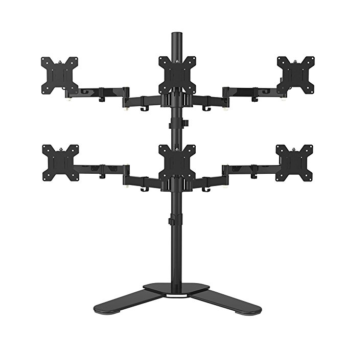 Suptek Hex Arm LCD LED Monitor Stand Desk Mount Bracket Heavy Duty & Fully Adjustable 6 Screens up to 27'' with 15 Tilt, 360 Rotation & 180 Pull Out Swivel Arm - Max VESA 100x100 ML68126